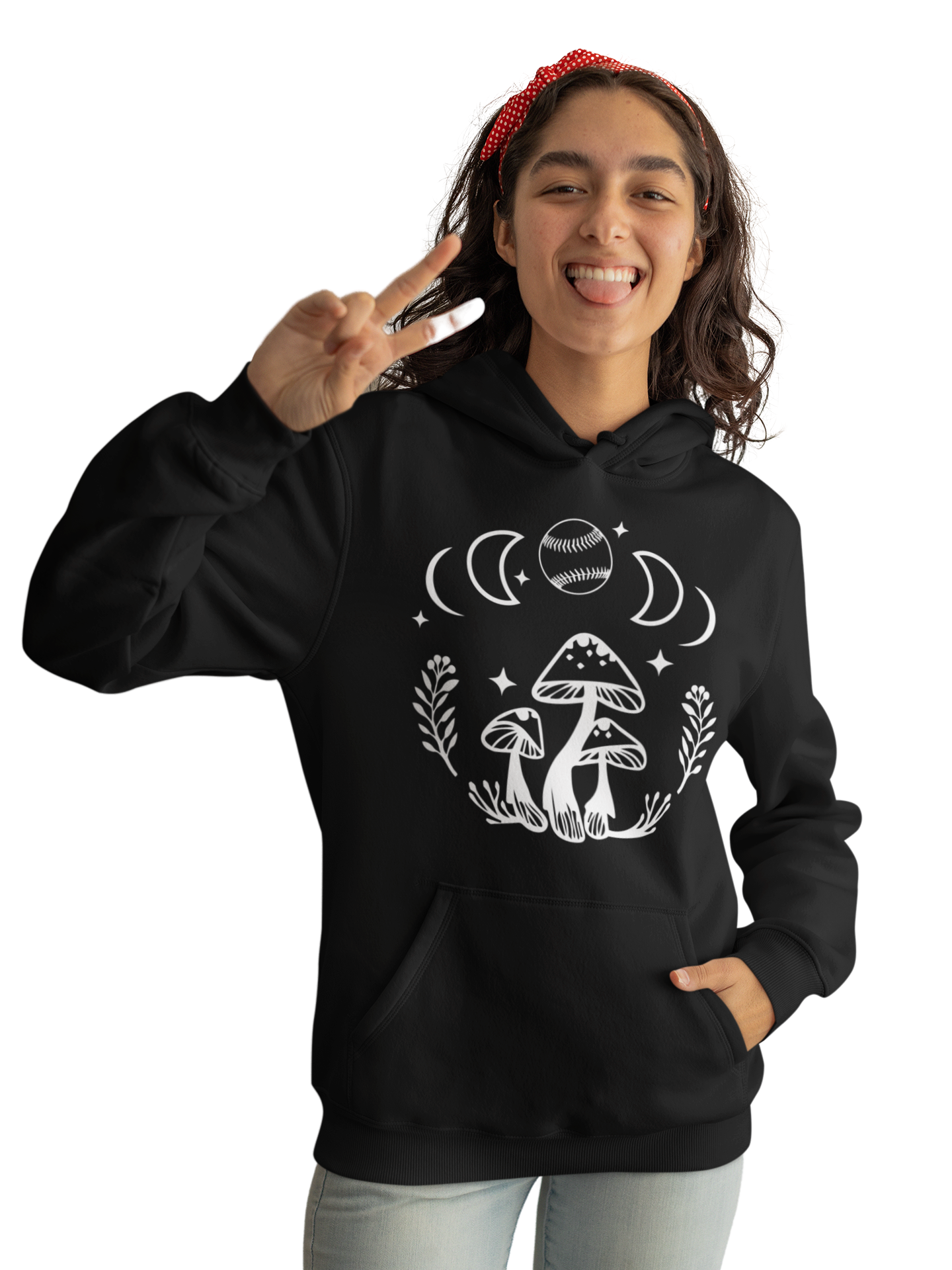 Boho Softball Mushroom Hoodie, Lunar Graphic Pullover for Girls Women