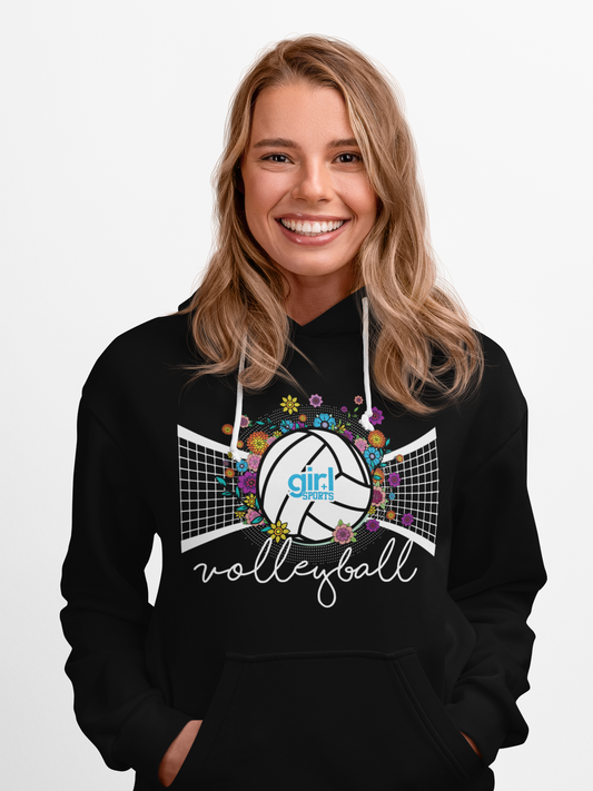 Floral Volleyball Printed Pullover Hoodie for Girls Women, Beach & Court Volleyball Player