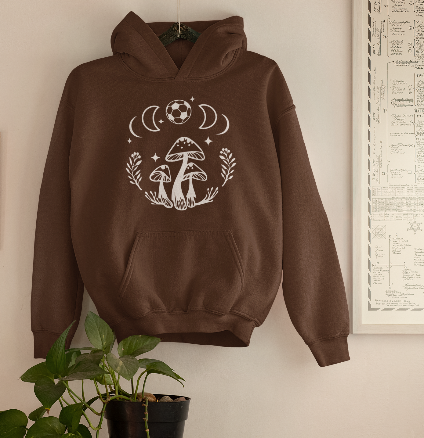 Boho Soccer Mushroom Hoodie, Lunar Graphic Pullover Hoodie for Girls Women