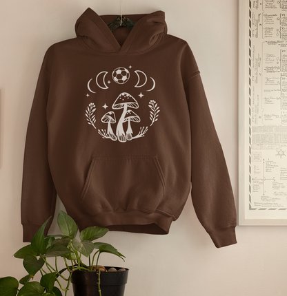 Boho Soccer Mushroom Hoodie, Lunar Graphic Pullover Hoodie for Girls Women