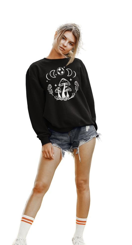 Boho Soccer Mushroom Sweatshirt, Lunar Graphic Pullover for Girls Women
