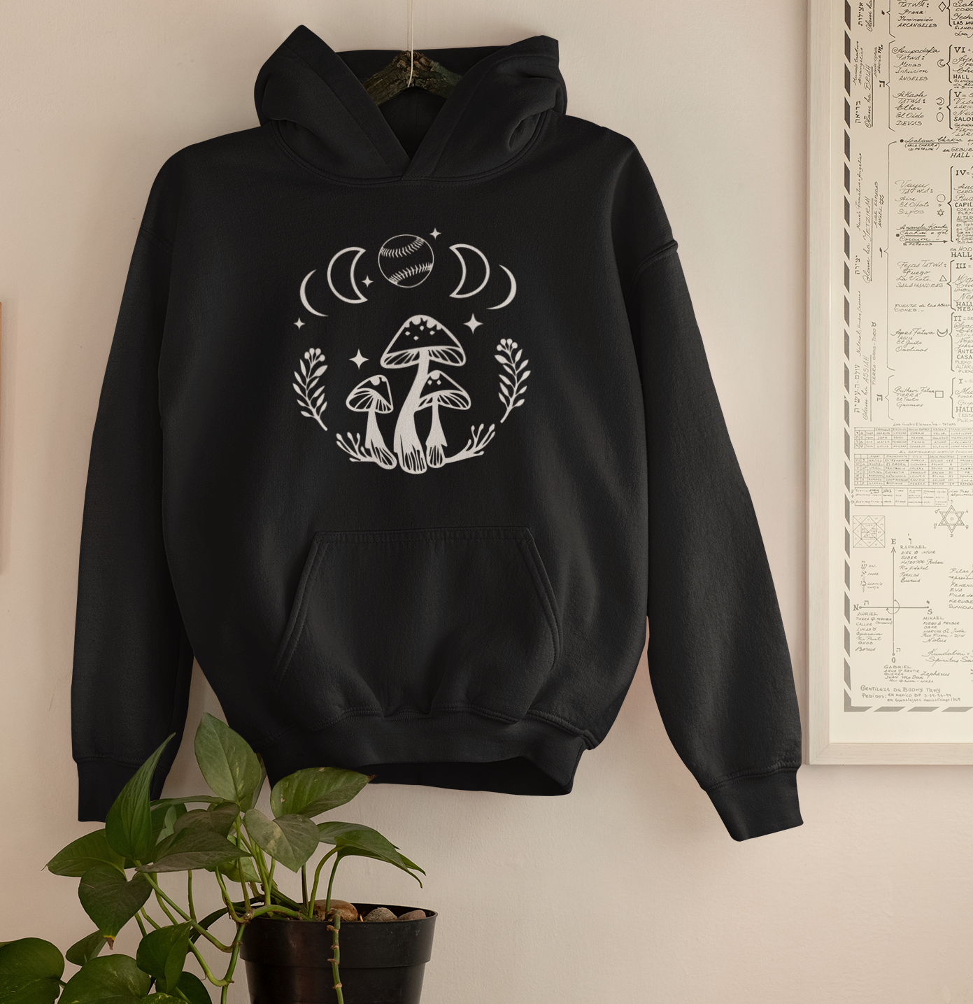 Boho Softball Mushroom Hoodie, Lunar Graphic Pullover for Girls Women