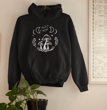 Boho Softball Mushroom Hoodie, Lunar Graphic Pullover for Girls Women