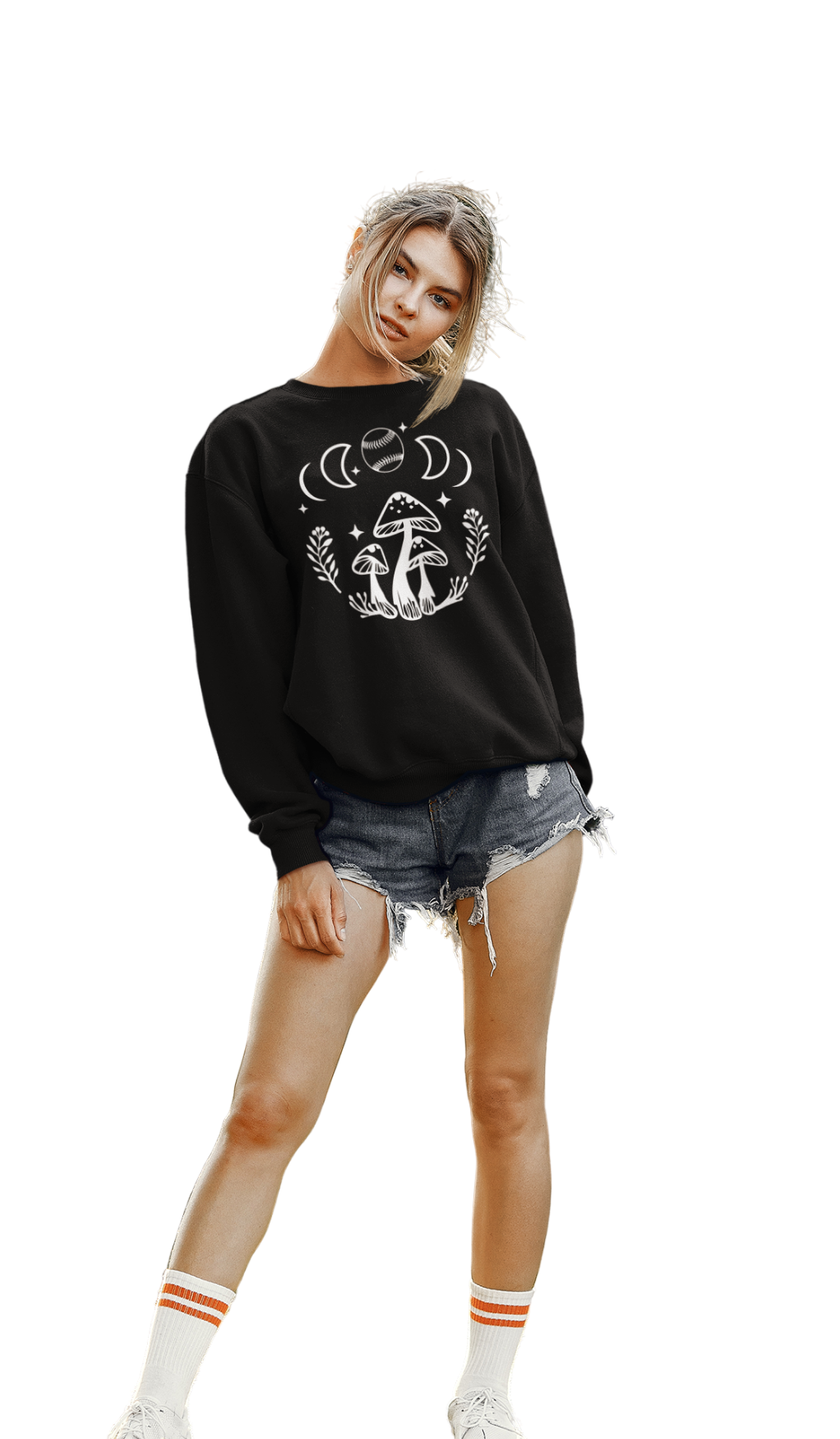 Boho Softball Mushroom Sweatshirt, Lunar Graphic Pullover for Girls Women