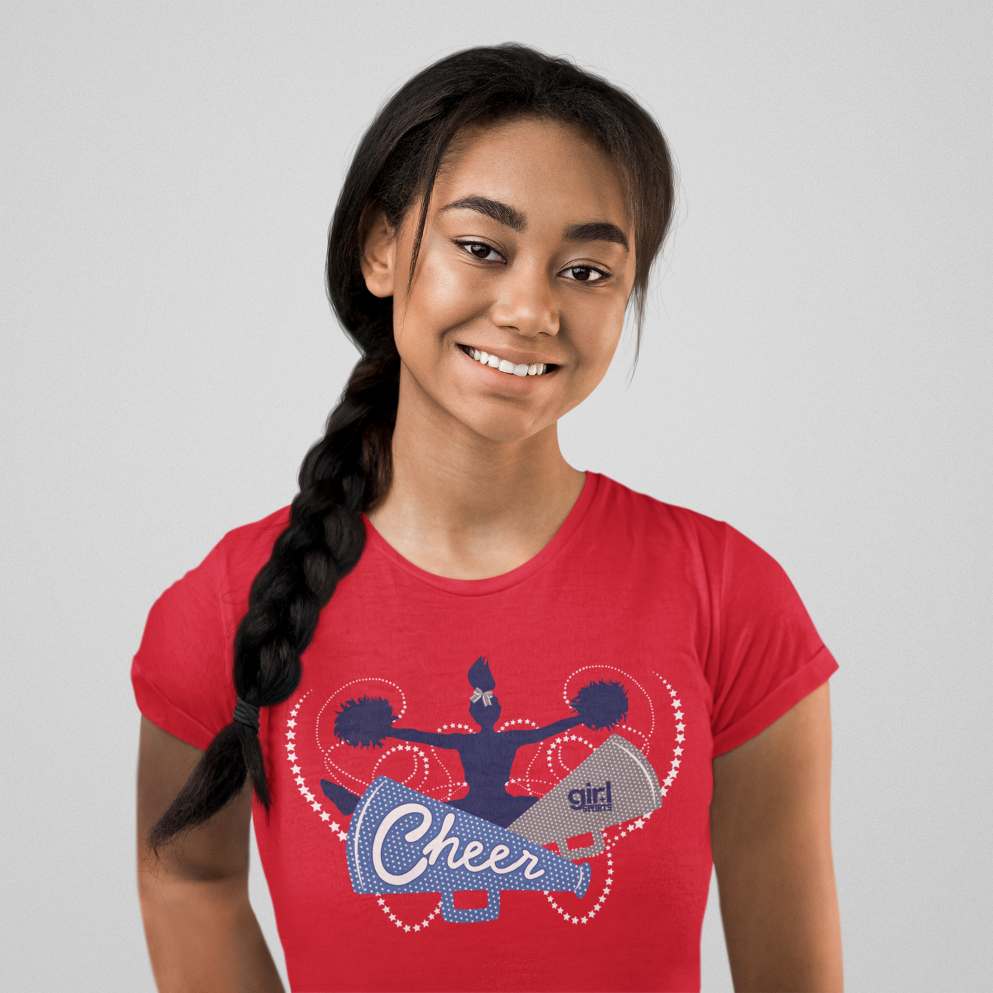 Cheer Graphic Printed Crewneck Tee for Girls Women