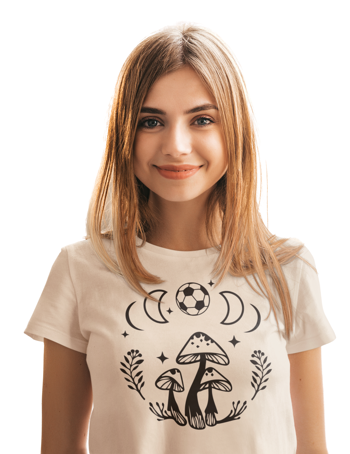 Boho Soccer Mushroom Tee, Lunar Graphic Shirt for Girls Women