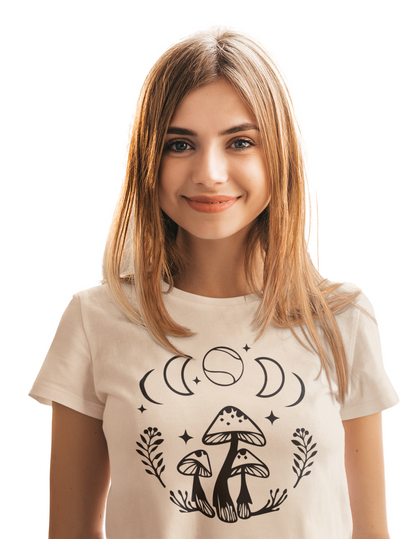 Boho Tennis Mushroom Tee, Lunar Shirt for Girls Women