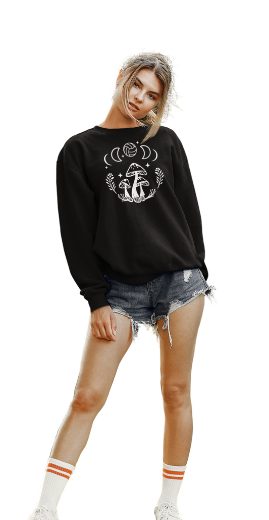 Boho Volleyball Mushroom Graphic Sweatshirts for Girls Women, Lunar Beach Volley